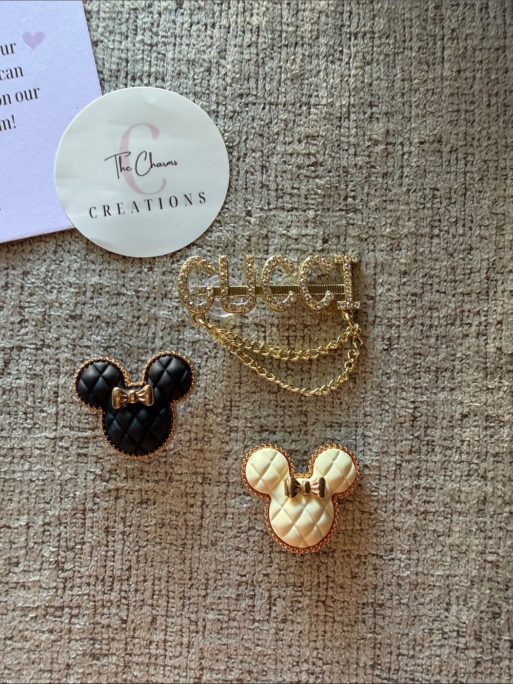 Gucci & Mickey Black and Cream Croc Charms